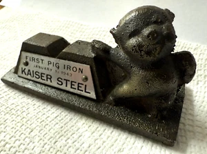 KAISER STEEL First Pig Iron January 1, 1943 Vintage Desk Top Paperweight NICE! - Picture 1 of 5