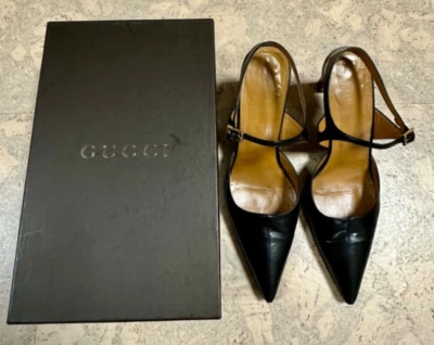 Gucci Scarpa Aperta Pelle Ankle Strap Pumps  Size 8 Vintage 3.5" Heel Height - Image 1 of 4