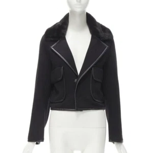 DSQUARED 2013 black mink fur collar leather trim cotton wool jacket S - Picture 1 of 12
