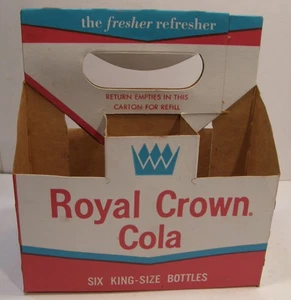 VINTAGE c1960 RC ROYAL CROWN COLA 6 PACK CARDBOARD CARRIER "FRESHER REFRESHER" - Picture 1 of 24