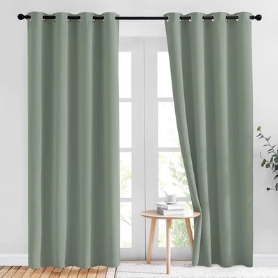 Blackout Sage Green Curtains 84 inch Length 2 Panels Set - Chic Thermal  - Image 1 of 4