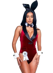Roma Womens 8Pc Playboy Smoking Lounge Bunny Costume In Burgundy - Picture 1 of 4