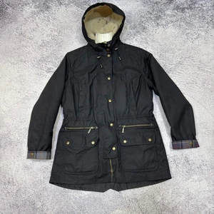 Barbour Kelsall Black Waxed Hooded Parka Jacket L size UK14 EU40 - Picture 1 of 22
