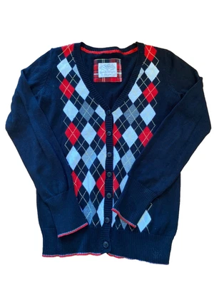 Suéter Argyle Justice negro/rojo/blanco/dorado para niñas talla 12 estilo navideño Foto 1 de 4