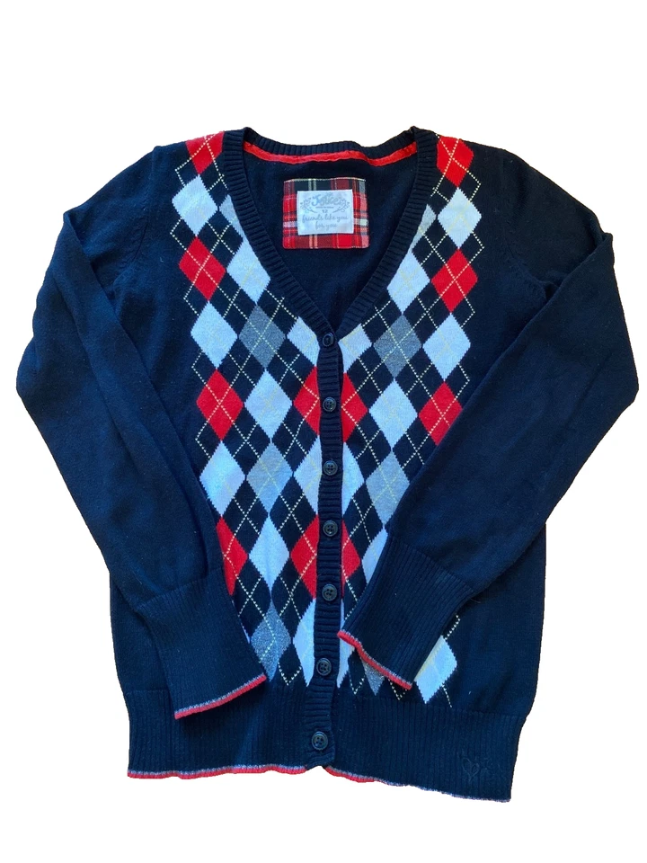 Girls Justice Black/ Red/ White/ Gold Argyle Sweater Size 12 Holiday Style - Image 1 of 4