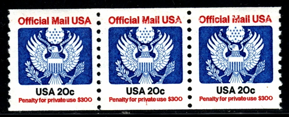 Stamp USA Official Mail - 20¢ Eagle - plate # 1 coil strips of three SC#O135 - Image 1 of 1