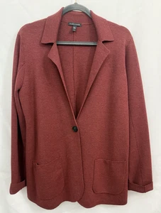 Eileen Fisher Burgundy Knit Blazer 100% Merino Wool Cardigan Sweater Womens Sz M - Picture 1 of 8