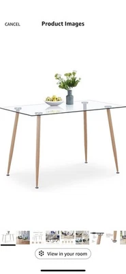 Gold Fan  Rectangular Dining Table with Tempered Glass Tabletop for Dining Room - Image 1 of 3