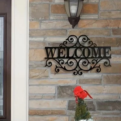 Letrero de puerta de bienvenida montaje en pared rústico etiqueta de bienvenida para entrada de oficina al aire libre Foto 1 de 4