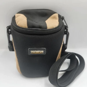 Olympus Camera Bag Case Black Tan Shoulder Strap Compact Padded Pocket Zippered - Picture 1 of 7