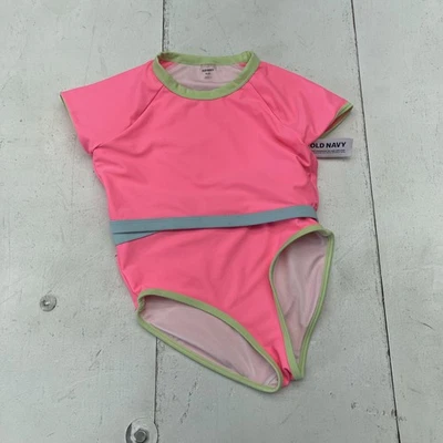 Antiguo conjunto de traje de baño de manga corta con protección contra erupciones azul marino para niñas mediano 8 rosa verde 2 piezas Foto 1 de 4