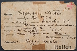 WWI Austro-Hungarian POW Red Cross Card – Wounded Soldier, Italy 1915 - Picture 1 of 2