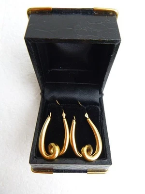 VINTAGE 14K YELLOW GOLD SPIRAL TWISTED HOOP EARRINGS DESIGNER MARK MCM MODERN - Image 1 of 4