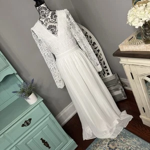 Lulus Awaken My Love Long Sleeve Lace Maxi Dress Size Large NWT Bride Wedding - Picture 1 of 18