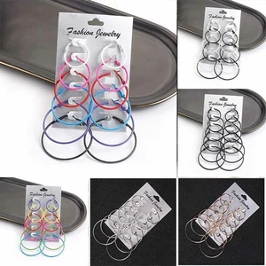 6 Pairs Boho Silver plated Fashion Beading Big Hoop Loop Earrings Jewellery Gift - Picture 1 of 18