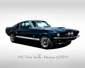 Classic Cars - 1967 Ford Shelby Mustang GT500 Nightmist Blue - Print - Picture 1 of 3