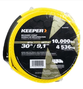 KEEPER 02942 30ft x 4in x 10,000 lbs. Vehicle Recovery Strap W/Protective Loops - Picture 1 of 1