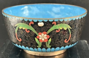 Tazón de arroz floral de cobre y latón esmalte Cloisonne chino vintage - Imagen 1 de 17