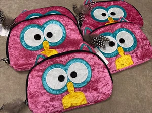 5 New Owl Neon Pink Make-up Cosmetic Bag Purse 9” X 6” - Picture 1 of 8