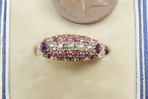 LOVELY ANTIQUE ENGLISH VICTORIAN 15K GOLD RUBY PEARL RING c1875 - Picture 1 of 8