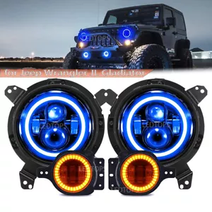 Blue Halo 7" LED Headlight 4" Fog Light for Jeep Wrangler JL Gladiator 18-202 9" - Imagen 1 de 11