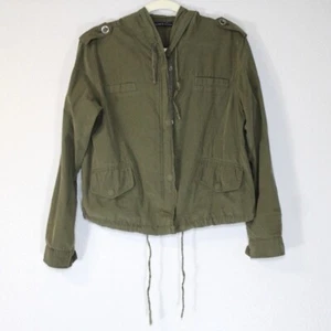 Brandy Melville Utility Jacket Womens Size S Green Full Zip Roll Tab Hoodie Boho - Picture 1 of 11