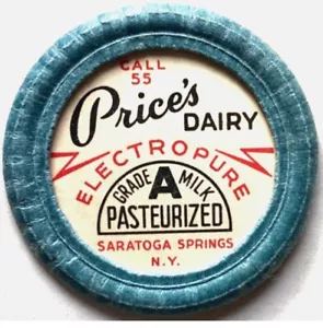 MILK BOTTLE CAP SAMPLE PRICE'S DAIRY MILK SARATOGA SPRINGS NEW YORK NY - Picture 1 of 2