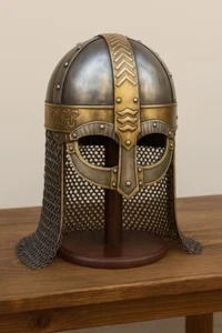 Viking chainmail Helmet with Stand Battle Armor SCA Larp Gift for Him - Picture 1 of 2