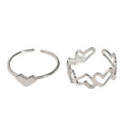 2pcs/set Heart Alloy Adjustable Ring Womens Girl Jewellery Gift Uk -