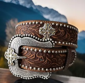 Tony Lama COWBOY CROSS Leather Belt Size 30 C50855 NWT List $62 - Picture 1 of 4