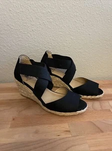 White Mountain Size 6- Hudlin Black Linen Sandal NIB - Picture 1 of 10
