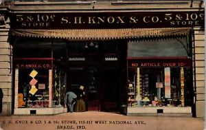 BRAZIL INDIANA S.H. KNOX & CO 5&10 CENT STORE OLD 1910 POSTCARD - Picture 1 of 2