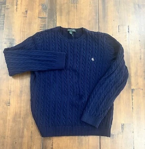 Lauren Ralph Lauren XL Sweater unisex Navy Blue Cable Knit Pullover Cotton  - Picture 1 of 4