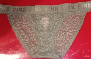 NeW Vs Pink Oldrr Style Leopard lace logo bikini Panty Size medium olive - Picture 1 of 2
