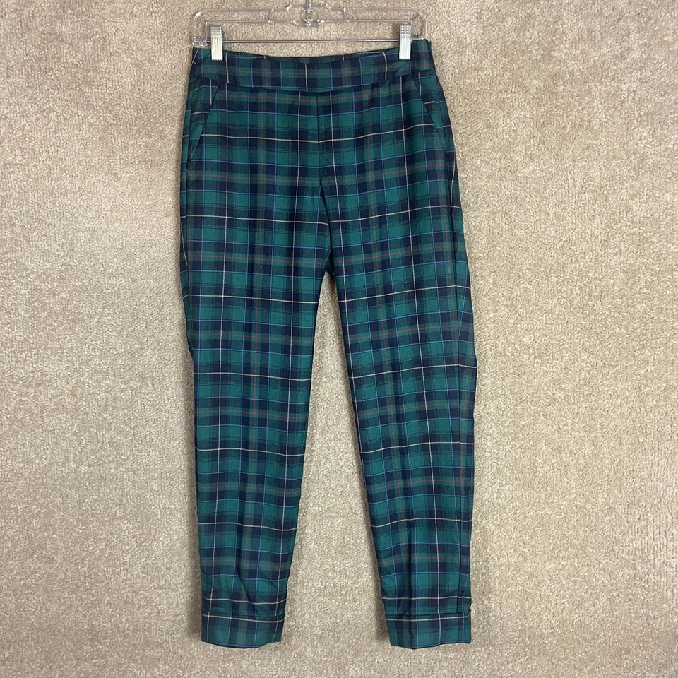 Talbots Trouser Pants Petite Size 2P Green/Blue Plaid Wool Blend Side Zip Cuffed - Image 1 of 4