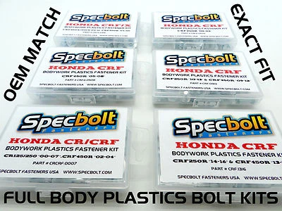 ПОЛНЫЙ ПЛАСТИКОВЫЙ КОМПЛЕКТ БОЛТОВ HONDA CRF CRFX CR125 CRF250 CRF450 CRF450X CR250 CR500 - Изображение 1 из 2