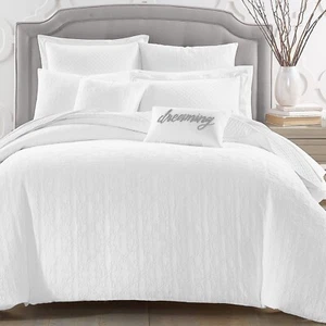 Charter Club Damask Designs Tile Matelasse FULL / QUEEN Duvet & Shams Set WHITE - Picture 1 of 8