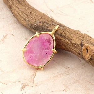 Awesome Lite Pink Geode Druzy Yellow Gold Plated DIY Necklace Pendant Jewelry - Picture 1 of 3