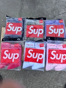 Authentic 6 packs-24 pairs Supreme Hanes socks White/Black/Pink/Purple/Red/Olive - Picture 1 of 1