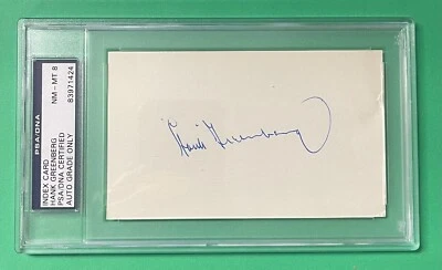 HANK GREENBERG AUTO AUTOGRAPH INDEX CARD PSA/DNA 8 - Image 1 of 2