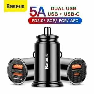 Baseus Quick Charge 4.0 USB Car Charger PD 3.0 Type-C Adapter for iPhone Samsung - Picture 1 of 11