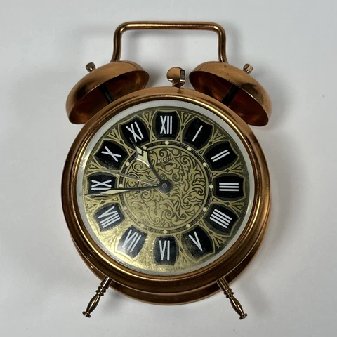 Vintage MOM Bronze Alarm Clock Made In Hungary 2 Alarm Bell Small Glow in Dark Cover
