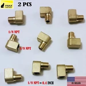 2x Tubo Stradale Ottone Massiccio 90 Gradi Gomito 1/8 Pollice Maschio Femmina NPT Aria Carburante WAT - Foto 1 di 2