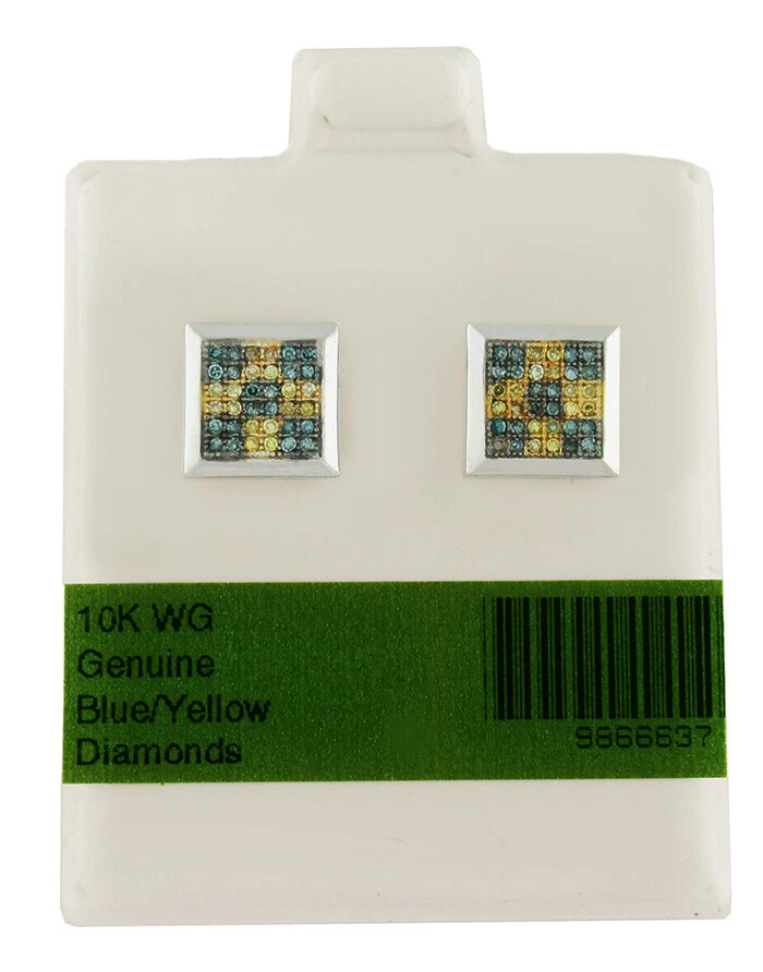 PENDIENTES DIAMANTES AZULES Y AMARILLOS GENUINOS ORO BLANCO 10K * Certificado GRATIS * Foto 1 de 4