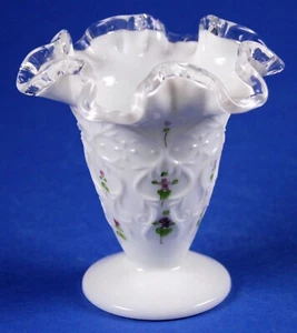 Fenton Spanish Lace / Violets in the Snow / Silver Crest 4 1/4" Vase - C Evans - Picture 1 of 4