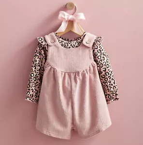 Mud Pie Little Girls Pink Overall & Leopard Top 2 Pc Set Size 12M-18M - Picture 1 of 4