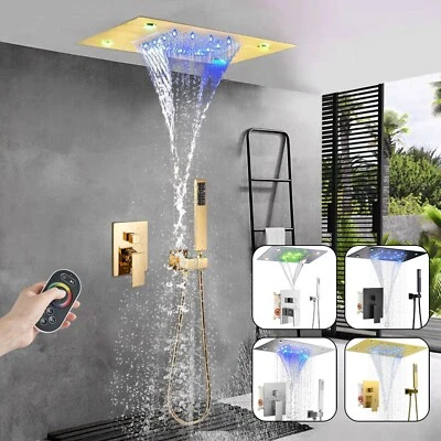 LED 14X20'' Ceiling Mount Rain Waterfall Shower Head Set Bathroom Shower Faucet - Image 1 of 4