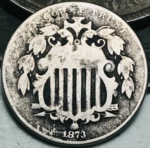 1873 Shield Nickel 5 Cents 5C Open 3 Ungraded US Type Coin CC25380 - Picture 1 of 4