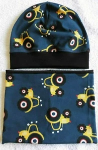 Gorro gorro ♥ bufanda reversible de bucle ♥ juego de 2 piezas ♥ tractor ♥ hecho a mano - Imagen 1 de 2