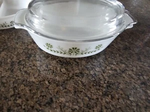 Casserole Dish Anchor Hocking Fire King Meadow Green Oval & Divided Oval Dish Vt - Picture 1 of 13